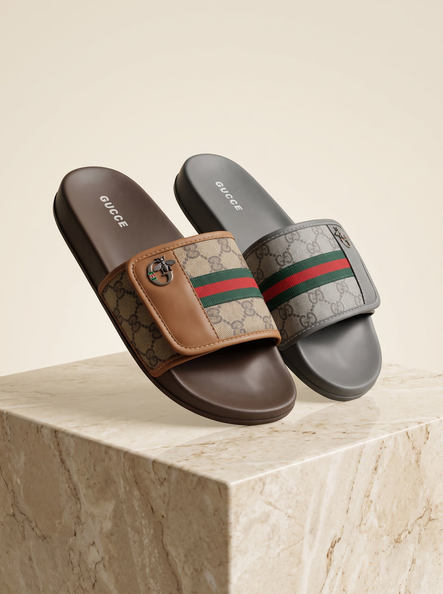 Luxury GG Designer Stripe Comfort Slide Sandals | Premium Cushioned Slip-On Slides for Men