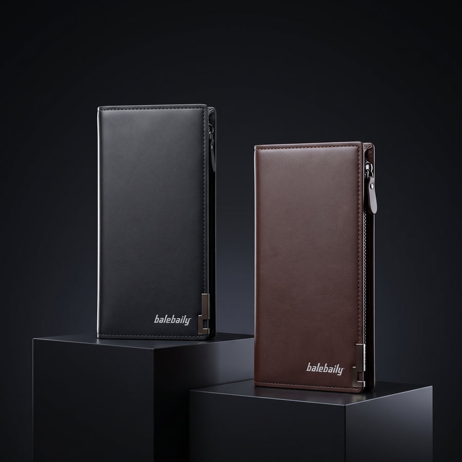 Balebaily Men's Zip Long Leather Wallet | Slim RFID Card Holder & Cash Organizer